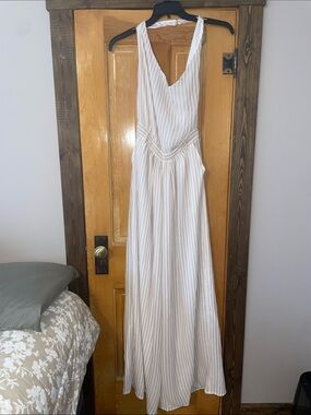 NWT!! PrettyLittleThing Dusty Pink Stripe Cowl Halter Wide Leg Jumpsuit